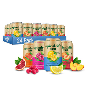 Spindrift Brewed Iced Tea Lemon Black Tea can with real fruit, ideal for on-the-go refreshment.