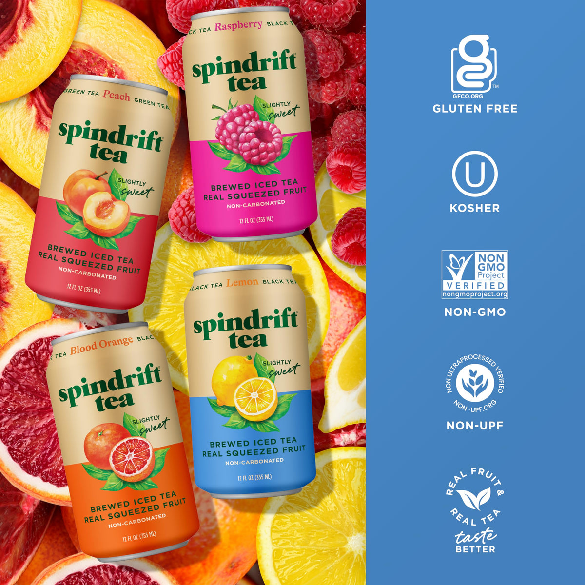 Spindrift Brewed Iced Tea Peach Green Tea can with real fruit, versatile for gatherings.