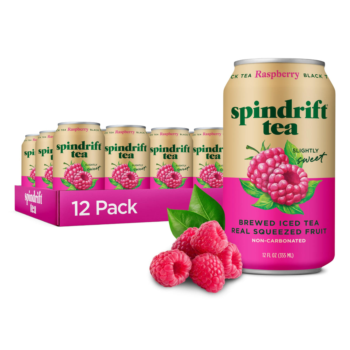 Spindrift Raspberry Black Tea can with real fruit juice for refreshing taste