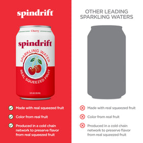 Spindrift Cherry can shows real squeezed fruit, highlighting quality ingredients.
