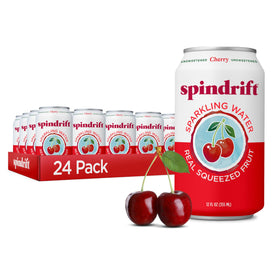 Spindrift Cherry Sparkling Water bottle with real fruit for natural cherry flavor.