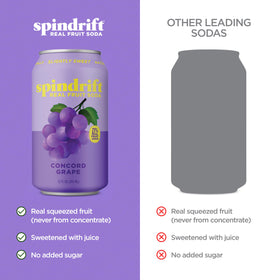 Spindrift Concord Freeze grape soda in a glass with ice for a refreshing chill
