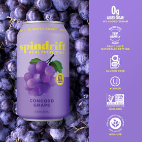 Spindrift Concord Freeze label front highlights natural ingredients and zero added sugars