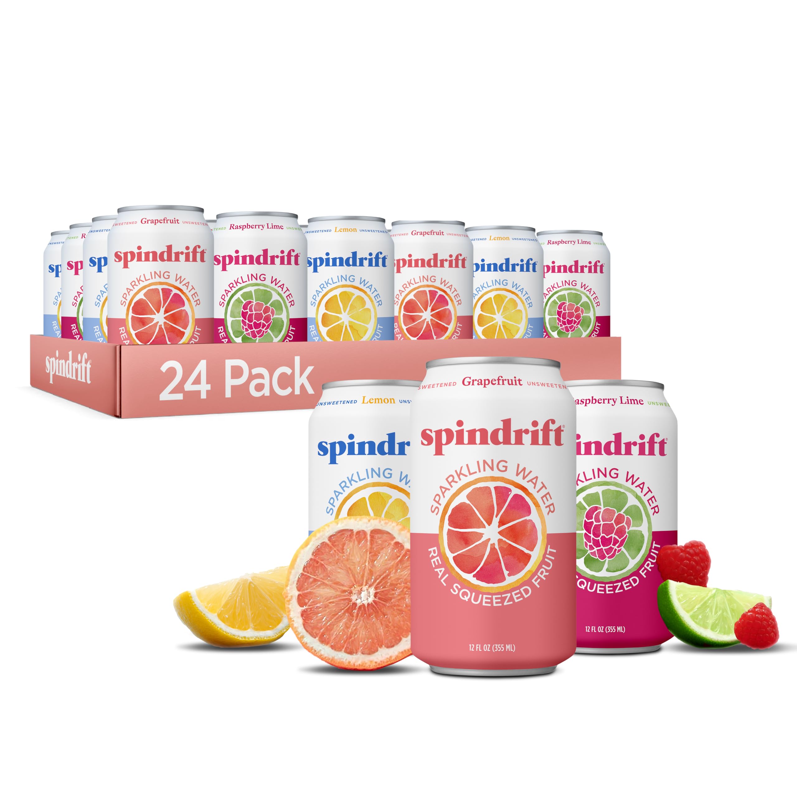 Spindrift Sparkling Water Core 3 Flavor Variety Pack – Real Squeezed F ...