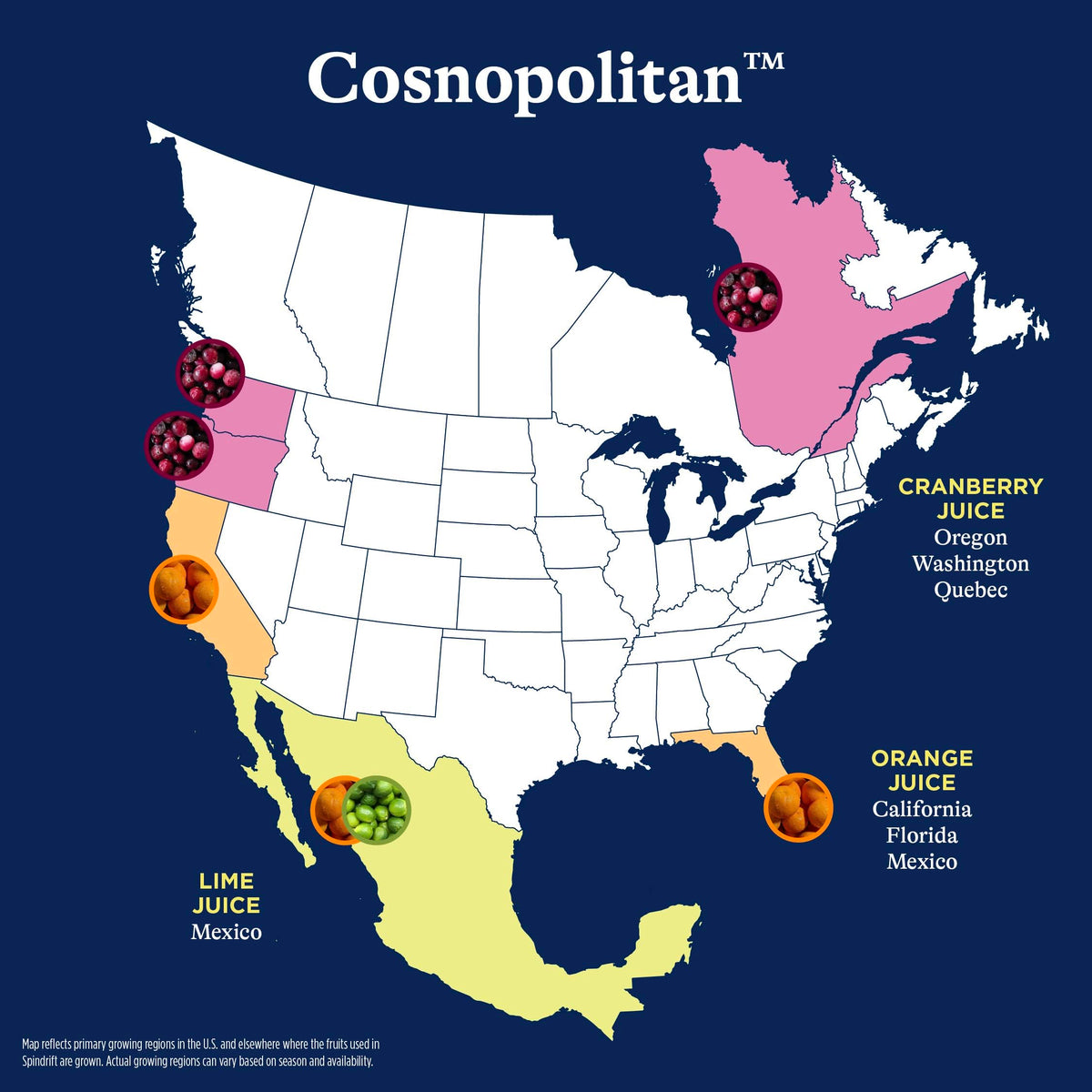 Spindrift Cosnopolitan real-fruit-juice close-up highlighting natural flavor