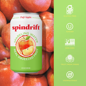 Spindrift Fuji Apple in a glass with visible bubbles and crisp aroma.