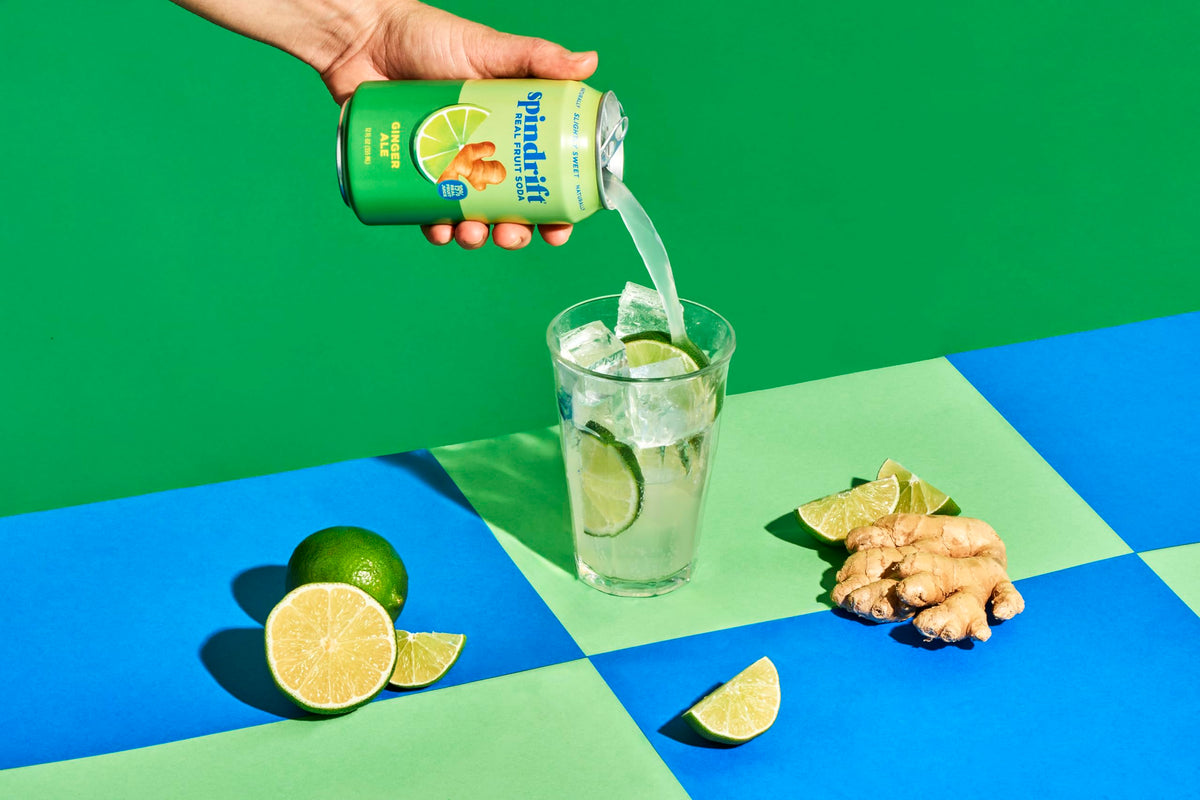 Spindrift Ginger Ale carbonation bubbles rising for a light, refreshing sip.