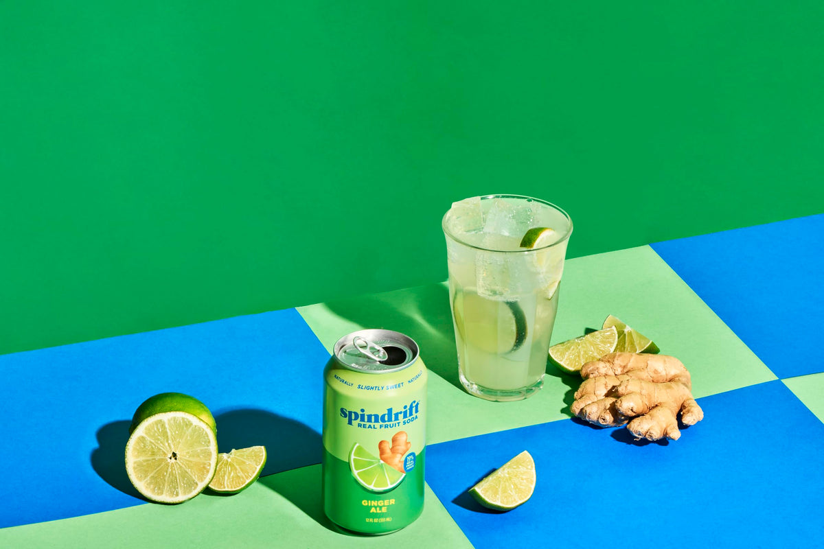 Spindrift Ginger Ale served in a glass with crisp, sparkling foam.