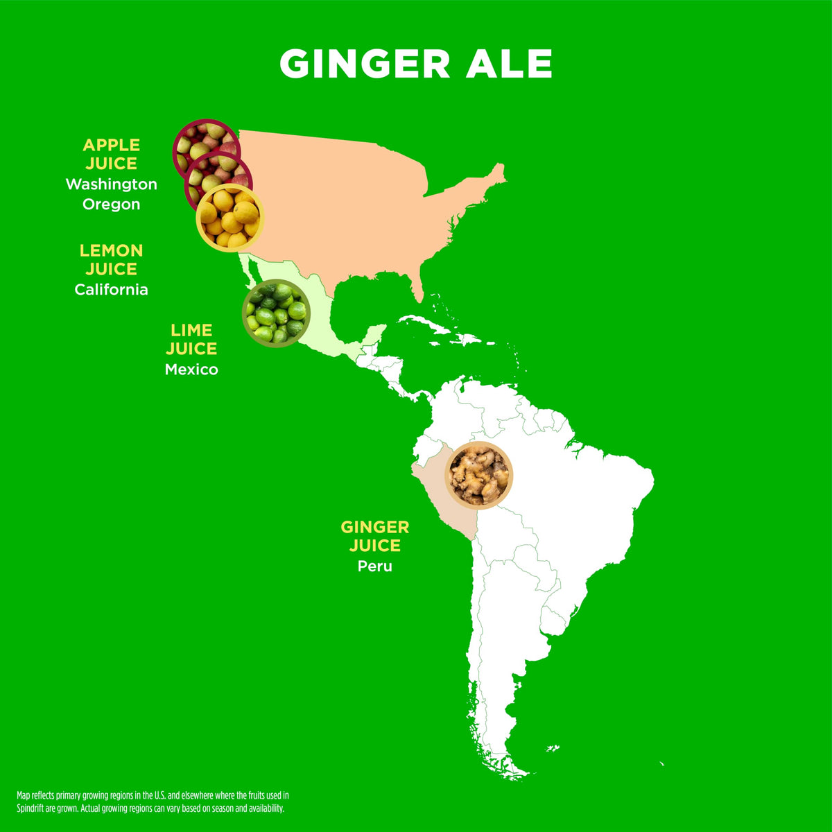 Spindrift Ginger Ale label close-up highlighting natural ingredients and no artificial flavors.