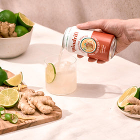 Spindrift Ginger Lime Mule glass ready showcases a ready-to-drink, refreshing option.