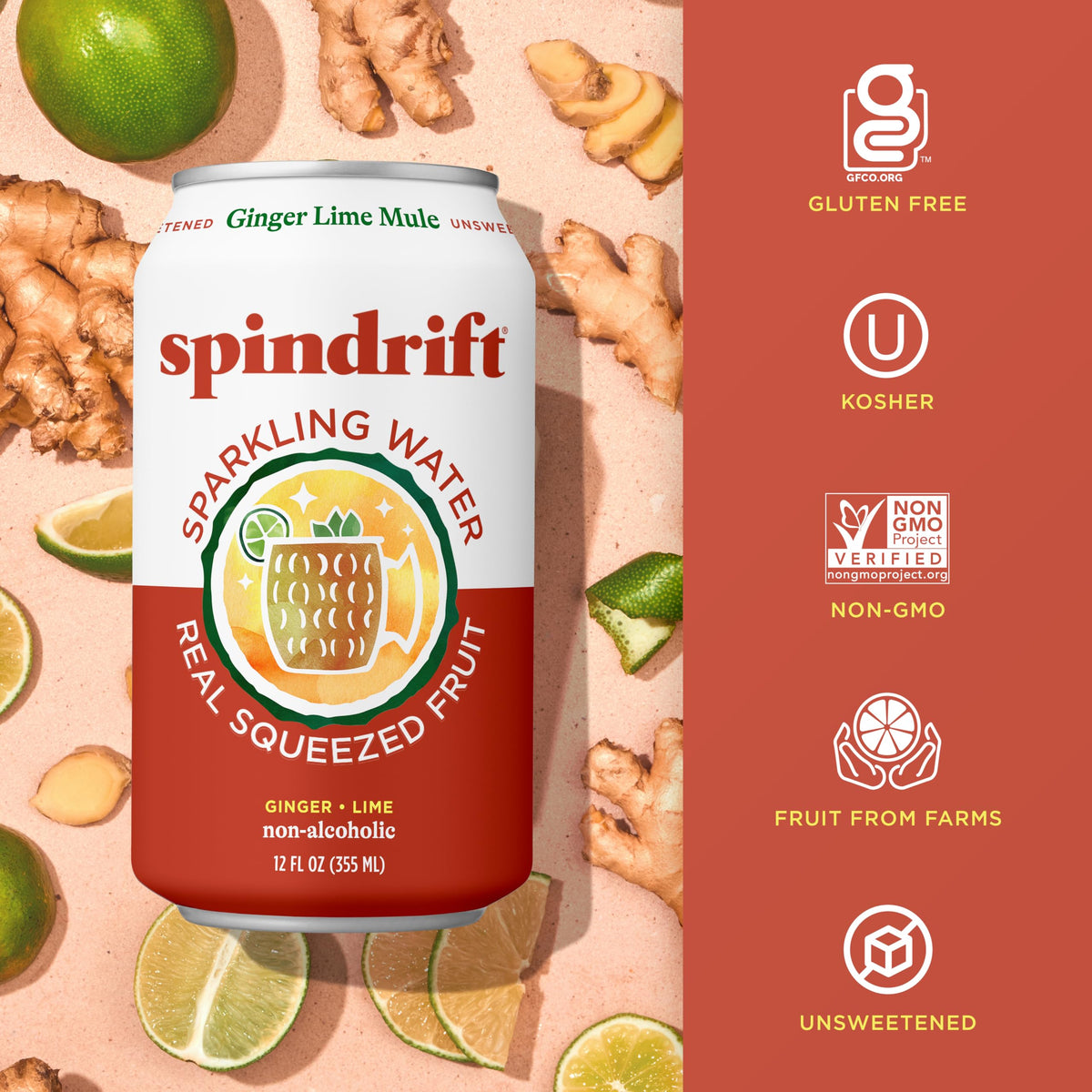 Spindrift Ginger Lime Mule lime wedge highlights bright acidity and aroma.