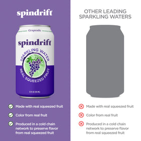 Close-up of Spindrift Grapeade label showing natural ingredients