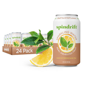 Spindrift Half Tea & Half Lemon can pour for crisp, low-calorie refreshment.