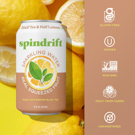 Spindrift Half Tea & Half Lemon glass with ice invites a refreshing pause.