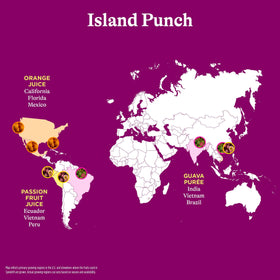 Spindrift Island Punch front-label close-up, fruit-forward flavor for daily refreshment