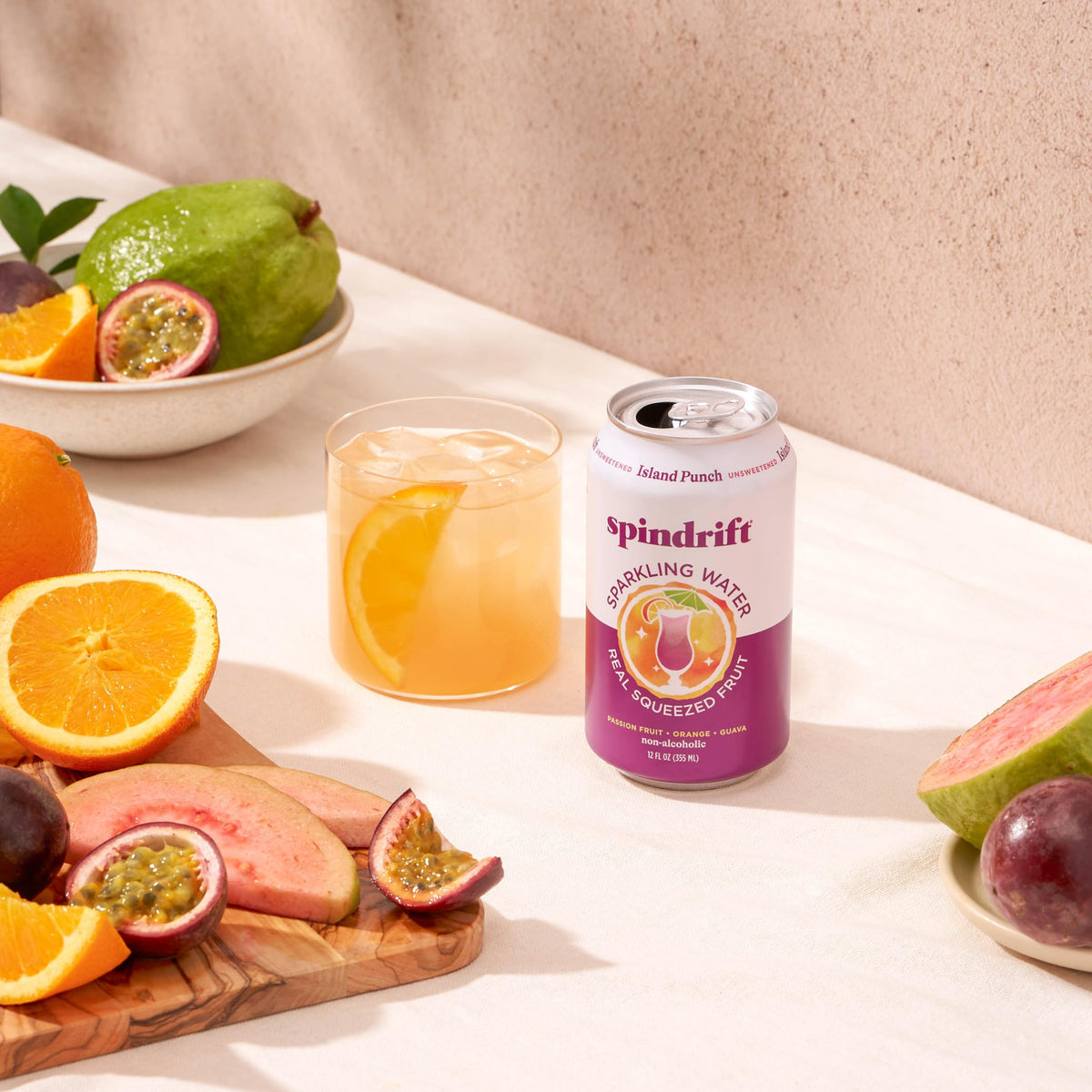 Spindrift Island Punch fruit-juice content visible, hints of island flavor