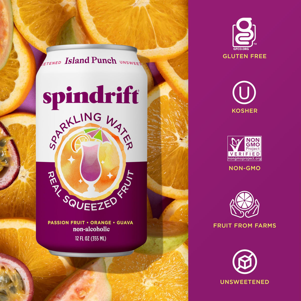 Spindrift Island Punch glass pour, crisp bubbles and island fruit notes