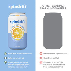 Spindrift Lemon ingredients panel shows no added sugar, a clean beverage choice.