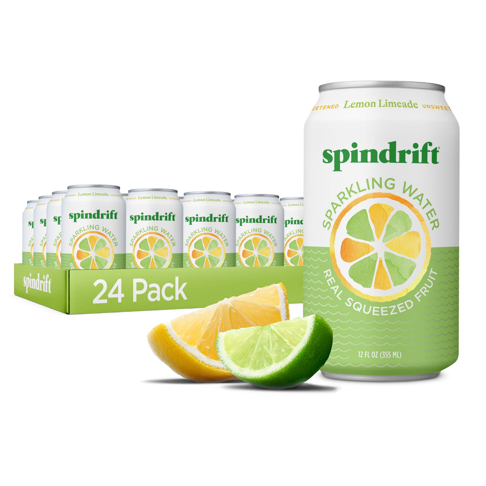 Spindrift Lemon Limeade can 12oz highlighting real fruit juice for a refreshing sip