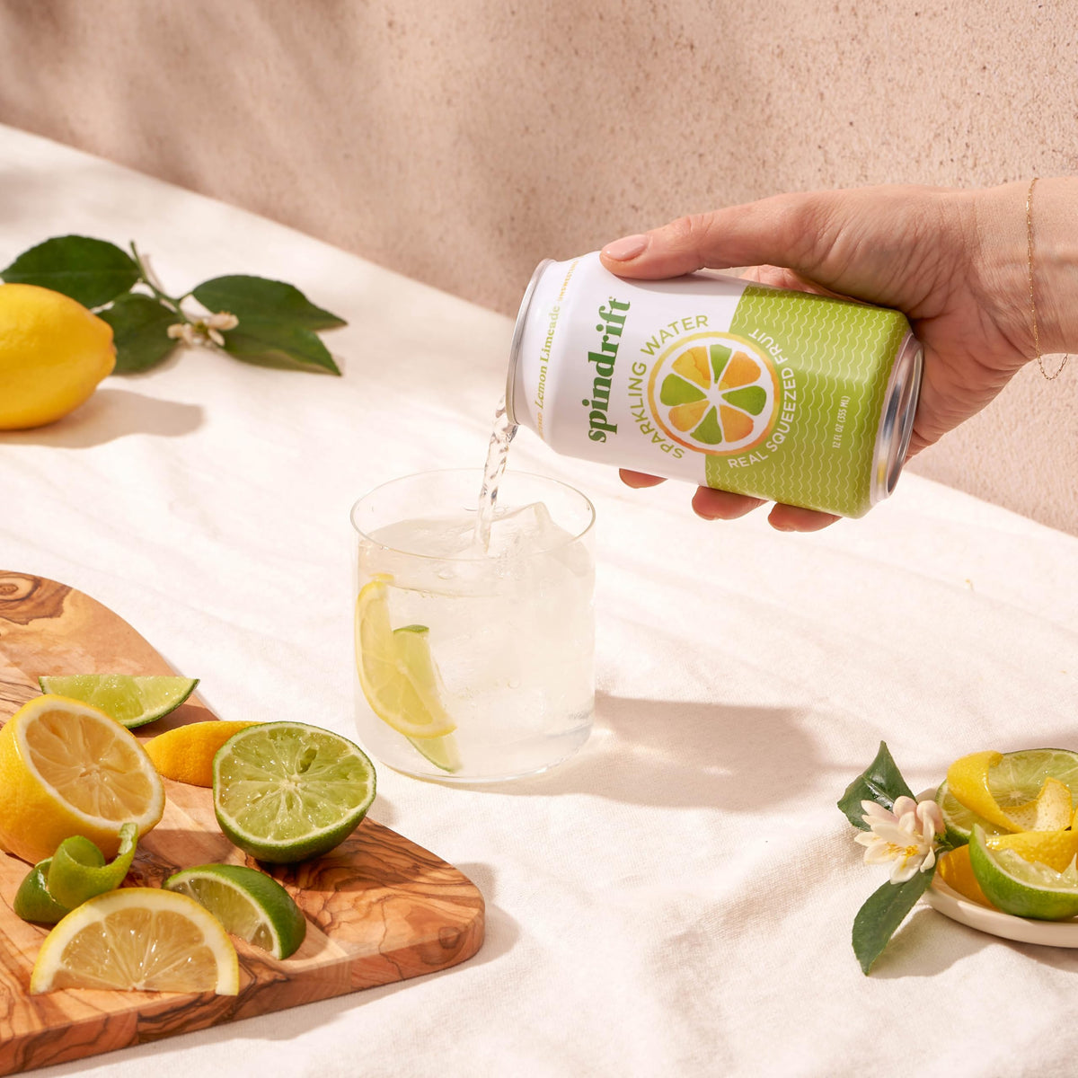 Spindrift Lemon Limeade label closeup with gluten-free and non-GMO badges