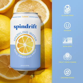 Spindrift Lemon pour over ice, capturing bright citrus aroma and crisp sparkle.