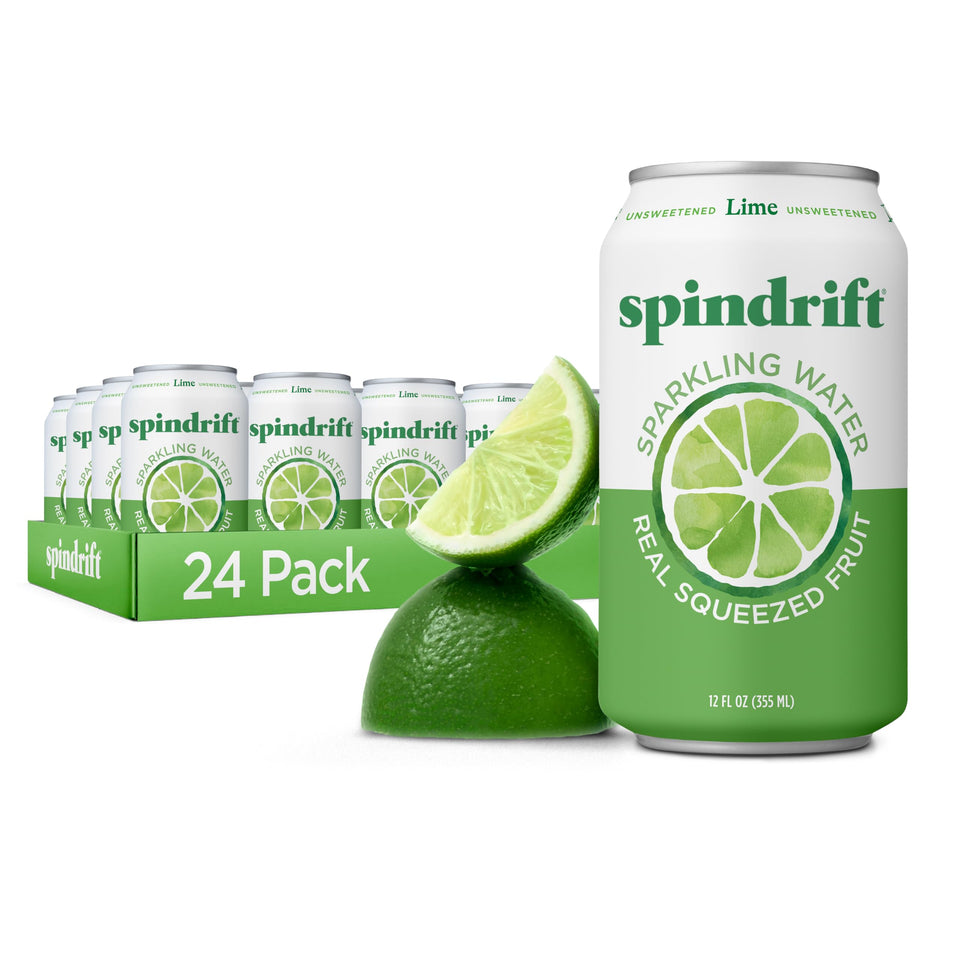Spindrift Lime Sparkling Water can front view for crisp hydration