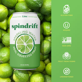 Spindrift Lime Sparkling Water on ice in a chilled glass
