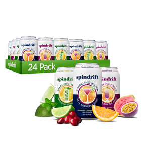 Spindrift mocktail variety pack 24 cans front view showing real fruit flavors