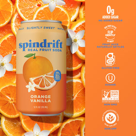 Spindrift Orange Cream Float ingredients label emphasizing real fruit and clean ingredients