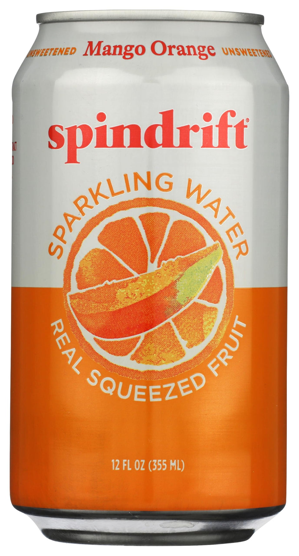 Spindrift Orange Mango seltzer bottle pour, showcasing real fruit flavor and refreshing, everyday use