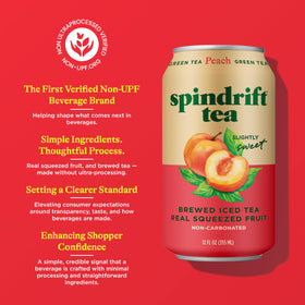Spindrift Peach Green Tea cold pour revealing refreshing, slightly sweet profile