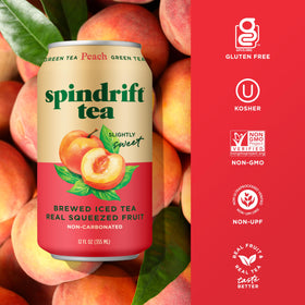 Spindrift Peach Green Tea glass serve illustrating smooth, non-carbonated enjoyment