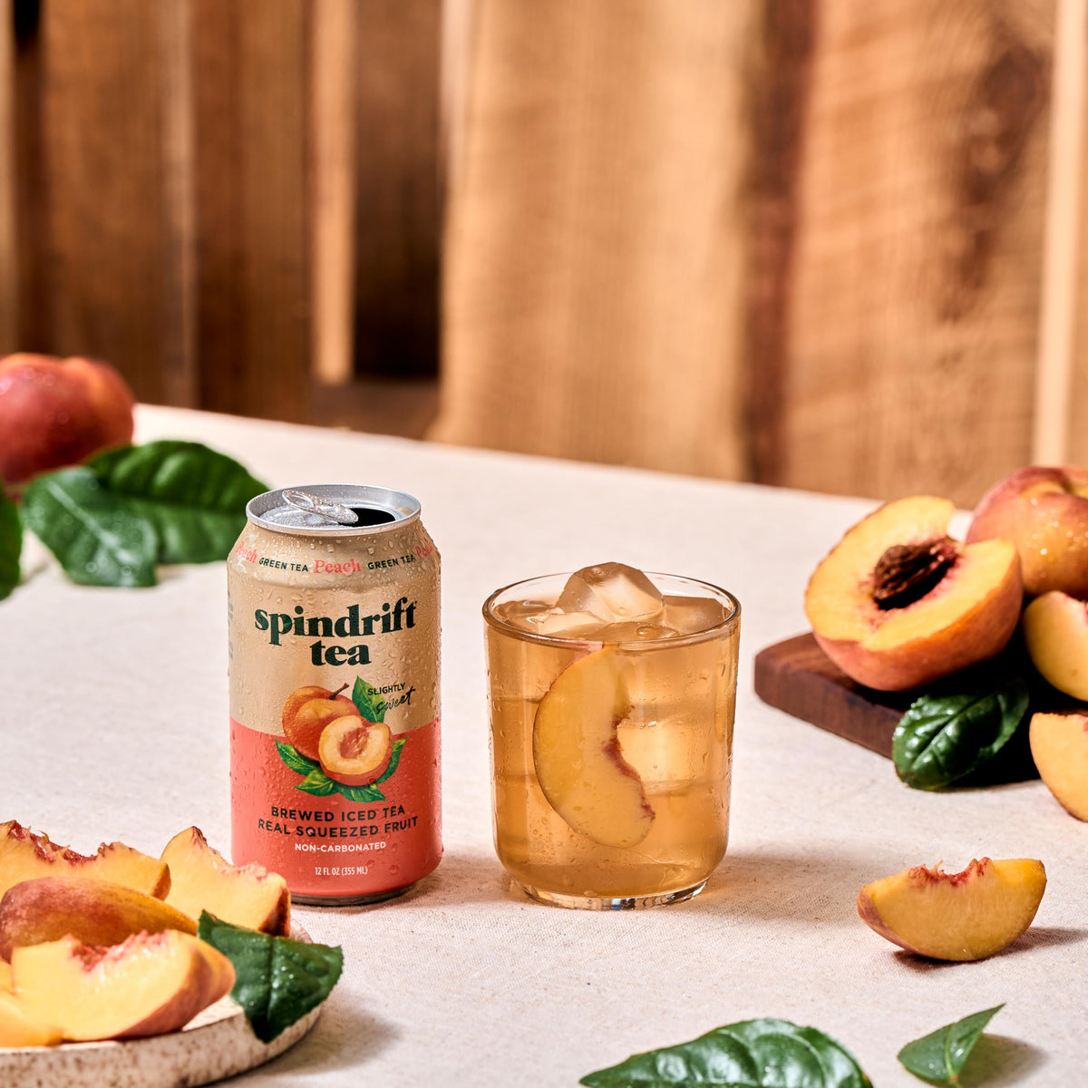 Spindrift Peach Green Tea party setup demonstrating easy entertaining with cans