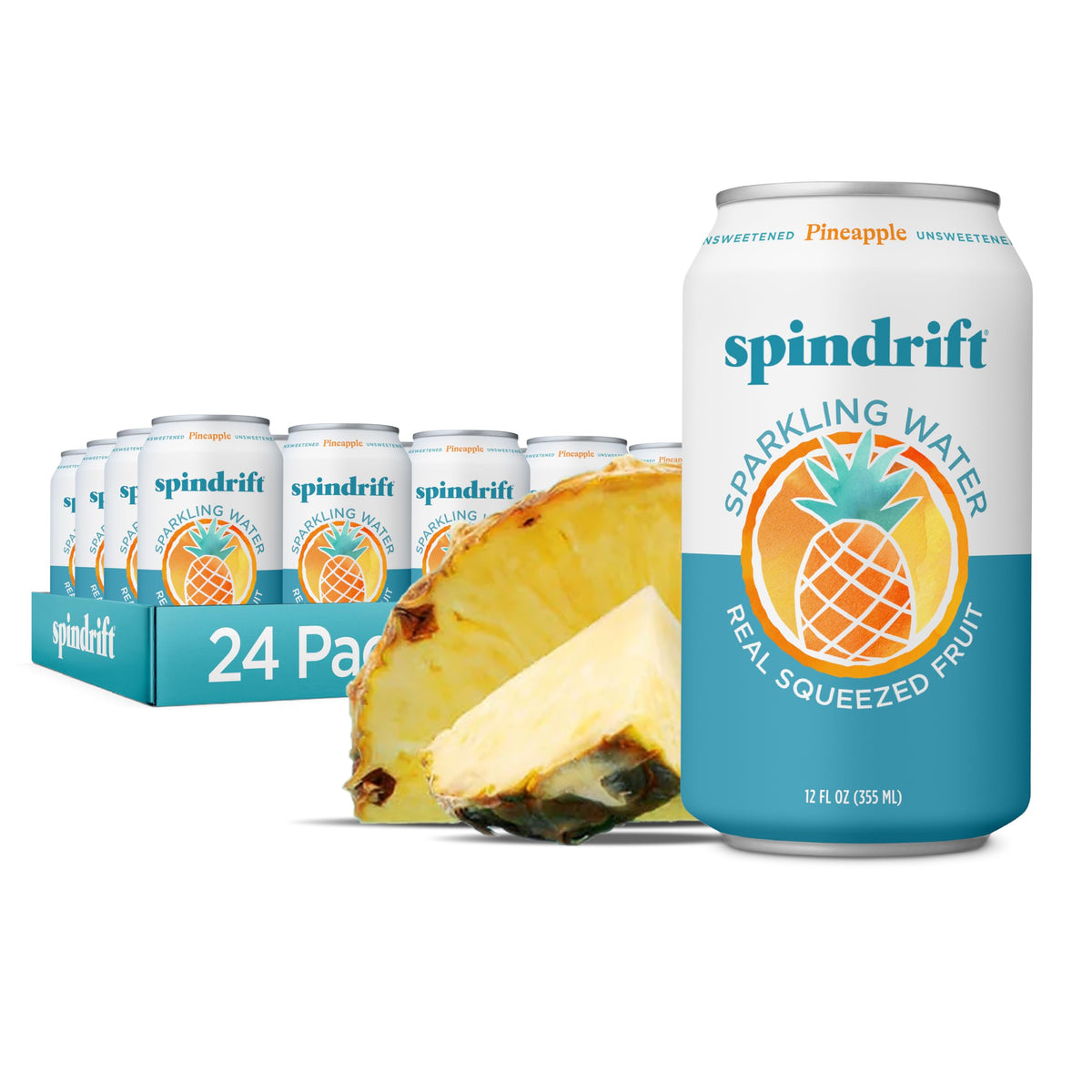 Spindrift Pineapple can front view showing real fruit flavor