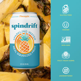 Spindrift Pineapple label closeup showing 8% fruit juice