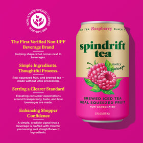Serving glass of Spindrift Raspberry Black Tea, crisp and refreshing