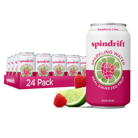 Spindrift Raspberry Lime can front view showing real fruit flavor