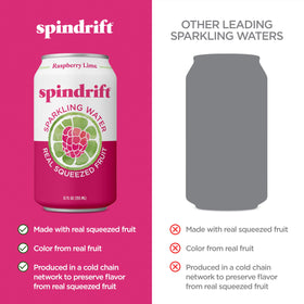 Spindrift Raspberry Lime can ingredients label with real fruit