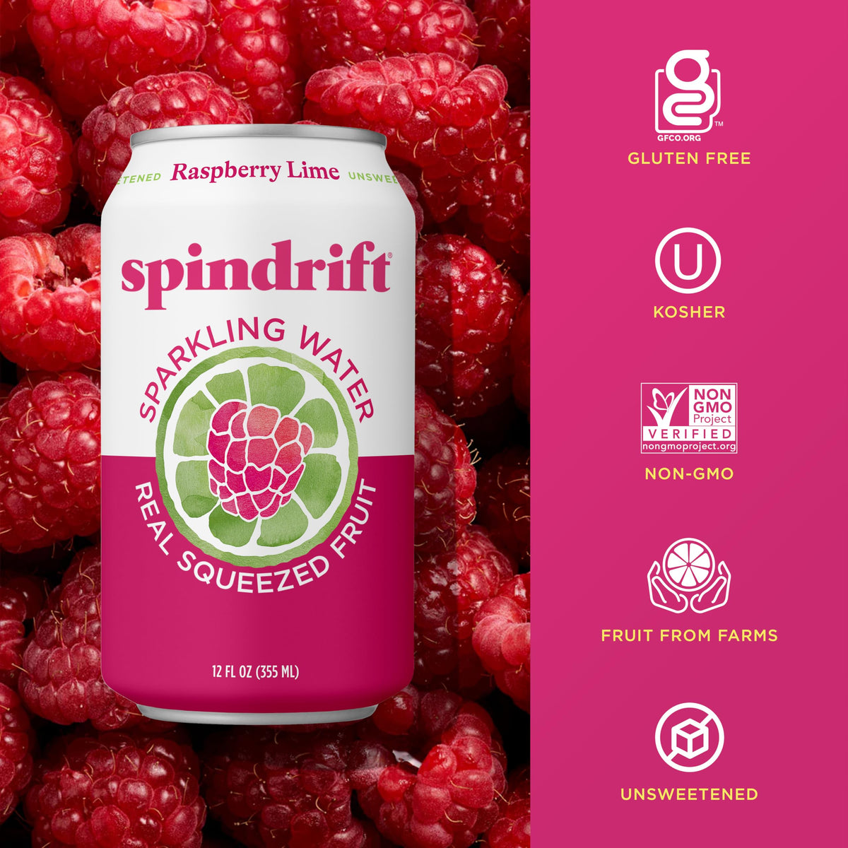Spindrift Raspberry Lime can being poured into a glass