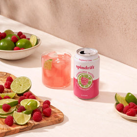 Spindrift Raspberry Lime 24-pack box on a kitchen counter