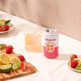 Spindrift Strawberry Lemonade fruit juice visual emphasizes flavor profile