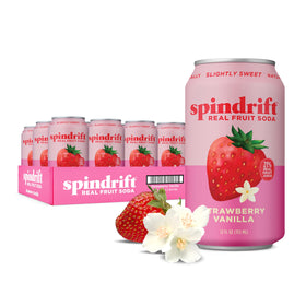 Spindrift Strawberry Shortcake can close-up shows real fruit flavor with no added sugar