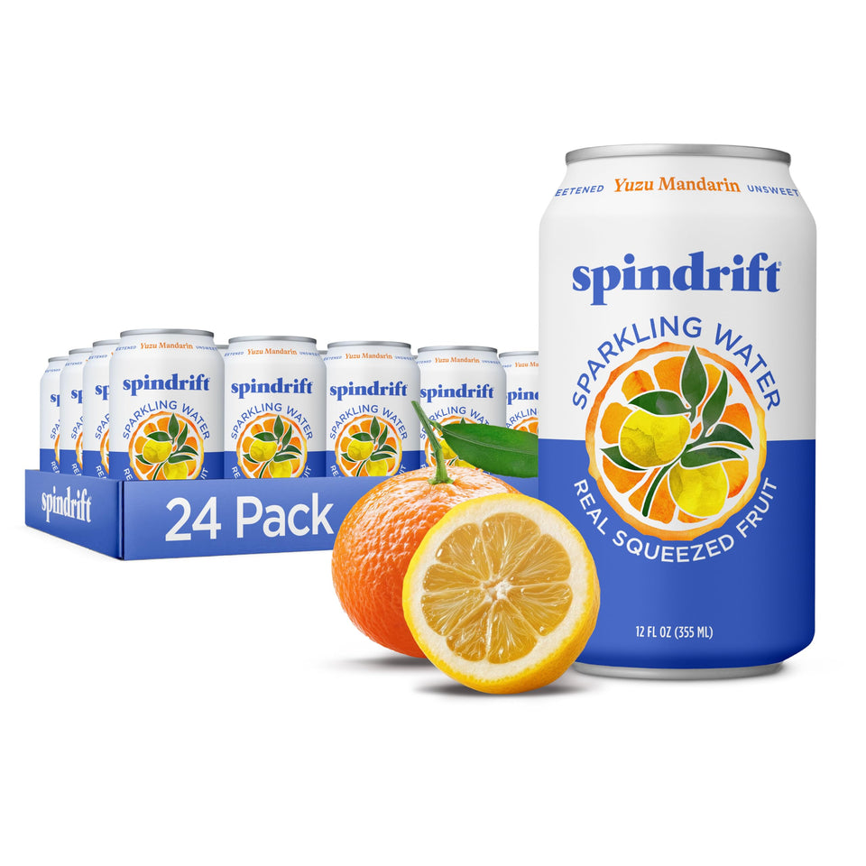 Spindrift Yuzu Mandarin can with real fruit flavor for refreshing everyday sipping.