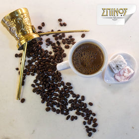 Steaming Spinos cup with rich aroma and smooth finish.