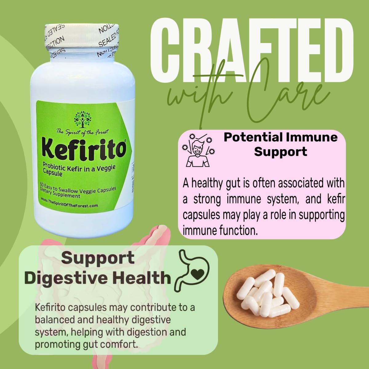 The Spirit Of The Forest Pure Kefir probiotic label close view.