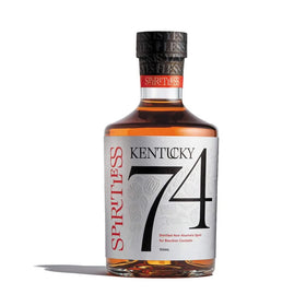 Spiritless Kentucky 74 bottle close-up showing caramel and vanilla ideal for cocktails.