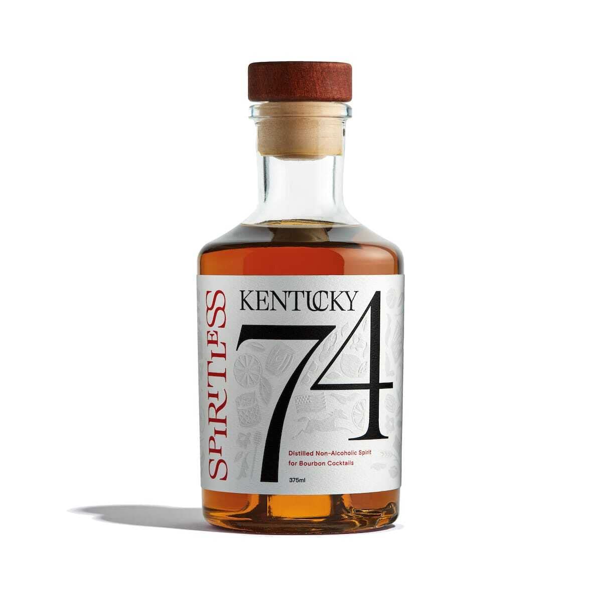 Spiritless Kentucky 74 bottle front view highlighting oak notes for mixed drinks.