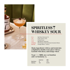 Spiritless Kentucky 74 on a bar with herbs for mocktail layering.