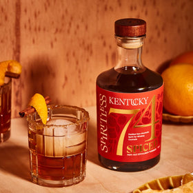 Spiritless Kentucky 74 Spiced bottle label closeup highlights oak notes and warm spice.