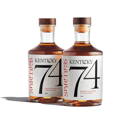 Spiritless Kentucky 74 bottle on bar for non-alcoholic cocktails